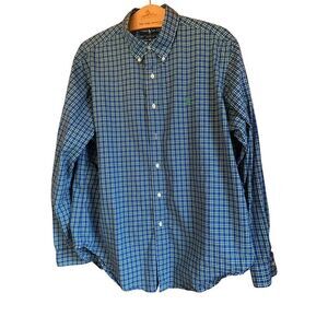 Ralph Lauren Mens Classic  Blue &‎ Green Plaid Button-Down Shirt XL Long Sleeves